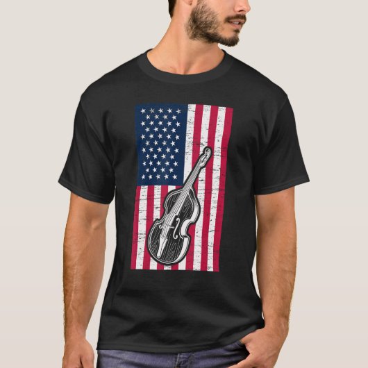 Double Bass US Flag Patriotic Double Bassist T-Shirt (Vorderseite)