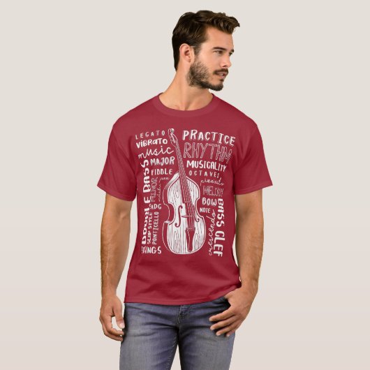 Double Bass Word Cloud Upright Bass Art Music T-Shirt (Vorne ganz)