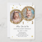 Double Birthday Gold Glitzer Kinder Foto Einladung (Vorderseite)