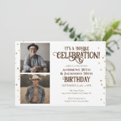 Double Birthday Party Star Confetti Foto Einladung (Stehend Vorderseite)