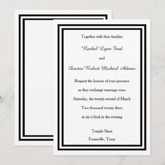 Double Black Trim - 12x18Wedding Einladung (Vorne/Hinten)