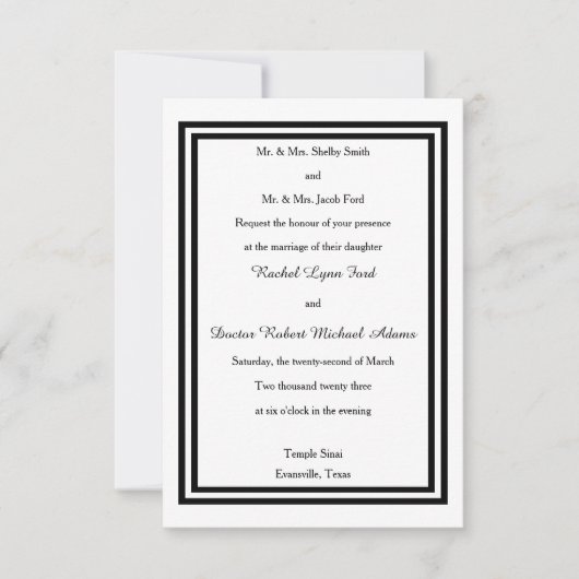 Double Black Trim - 3x5 Einladung zur Hochzeit (Vorderseite)