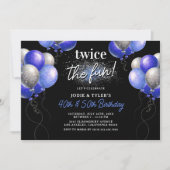 Double Blue und Silver Balloon Joint Geburtstag Einladung (Vorderseite)