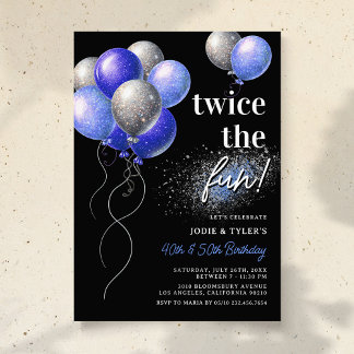 Double Blue und Silver Balloon Joint Geburtstag Einladung