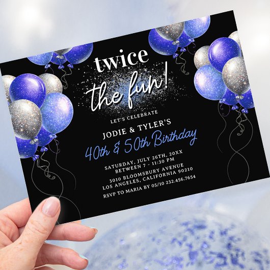 Double Blue und Silver Balloon Joint Geburtstag Einladung