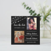 Double Celebration 2 Photo Graduation Save The Date (Stehend Vorderseite)
