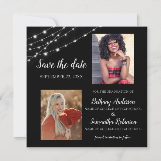 Double Celebration 2 Photo Graduation Save The Date (Vorderseite)