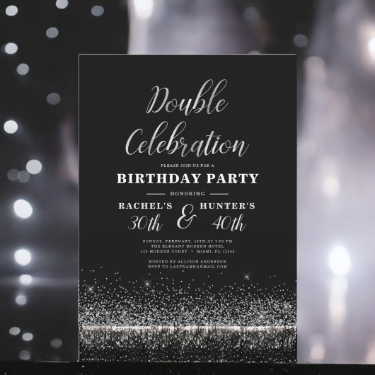 Double Celebration Black Silver Geburtstagsparty Flyer