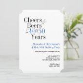 Double Celebration Cheers Beer Birthday Party Blue Einladung (Stehend Vorderseite)