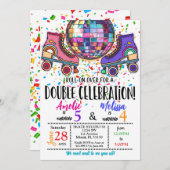 Double Celebration Roller Skating Disco Invitation Einladung (Vorne/Hinten)
