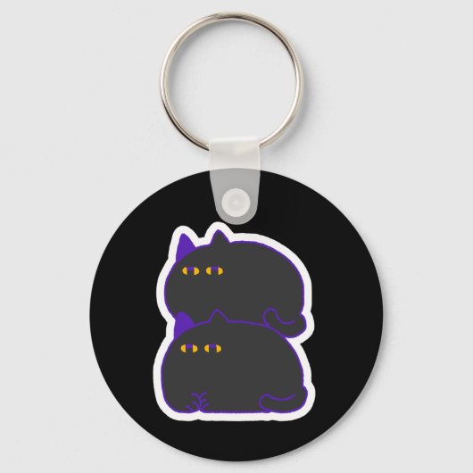 Double Chonky Black Cat Keychain Schlüsselanhänger (Vorderseite)