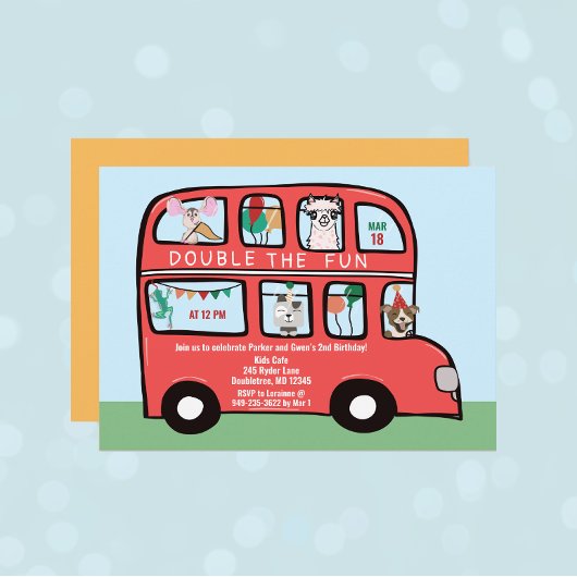 Double Decker Bus Joint Geburtstagspartei Einladung