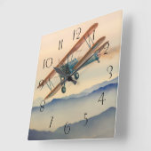 Double decker oldtimer propeller plane quadratische wanduhr (Winkel)