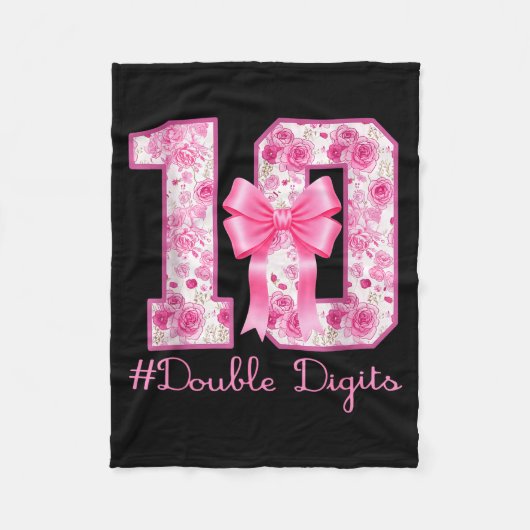 Double Digits 10th Birthday Girl Nk Coquette Bow 1 Fleecedecke (Vorderseite)