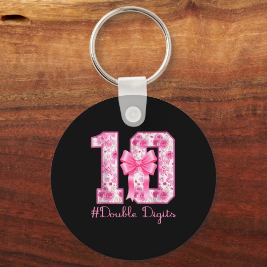 Double Digits 10th Birthday Girl Nk Coquette Bow 1 Schlüsselanhänger (Vorderseite)