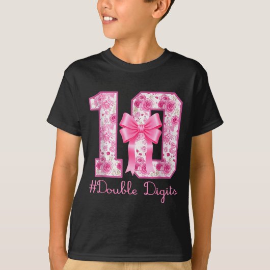 Double Digits 10th Birthday Girl Nk Coquette Bow 1 T-Shirt (Vorderseite)