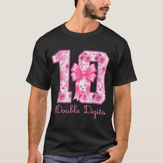 Double Digits 10th Birthday Girl Nk Coquette Bow 1 T-Shirt (Vorderseite)