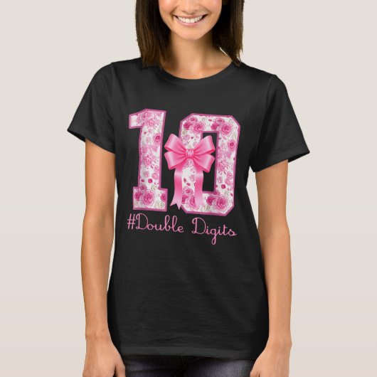 Double Digits 10th Birthday Girl Nk Coquette Bow 1 T-Shirt (Vorderseite)