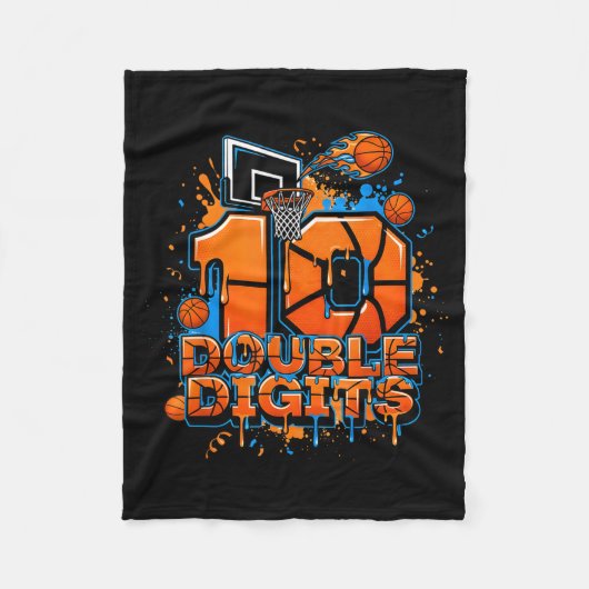 Double Digits Birthday 10 Year Old Boy Basketball Fleecedecke (Vorderseite)