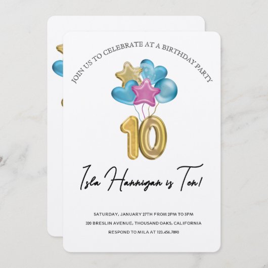 Double Digits Birthday Bash Einladung (Vorne/Hinten)