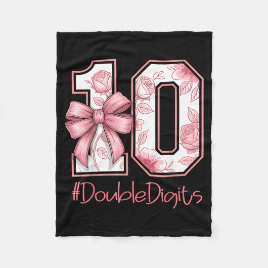 Double Digits Birthday Girl 10th Nk Coquette Bow F Fleecedecke (Vorderseite)