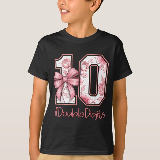 Double Digits Birthday Girl 10th Nk Coquette Bow F T-Shirt (Vorderseite)