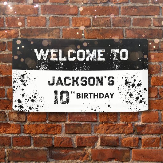 Double Digits Black Grunge 10th Birthday Welcome Banner