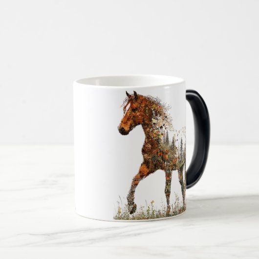 Double Exposure Horse Mug–Forest and Freedom Verwandlungstasse (VorderseiteRechts)