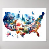 Double Exposure USA Map and Animals Poster (Vorne)