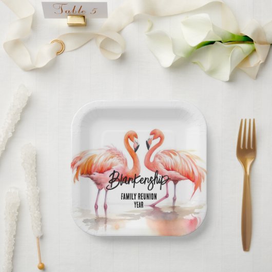 Double Flamingo Family Wiedersehen Party Essential Pappteller (Hochzeit)