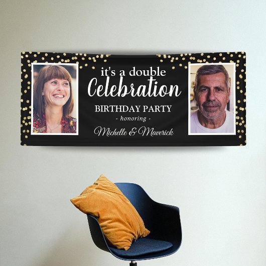 Double Foto 2 Person Birthday Party Banner