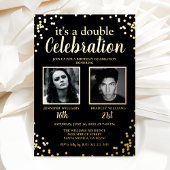 Double Foto Black Gold Geburtstag Folieneinladung