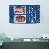 Double Foto Blue Silver Geburtstagsparty Banner (Messeveranstaltung)