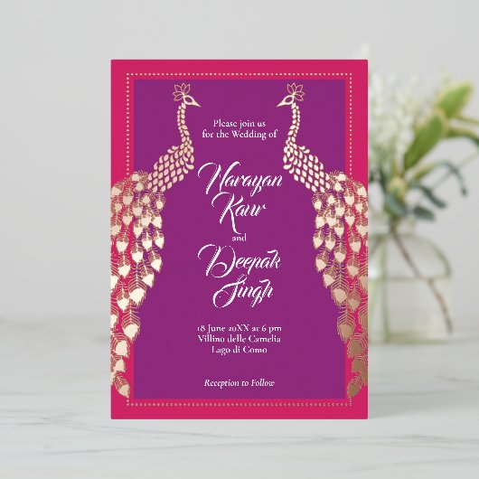 Double Gold Peacocks Folieneinladung (Stehend vorne)