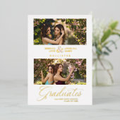 Double Graduation Chic Golden 2 Photos Modern Folieneinladung (Stehend vorne)