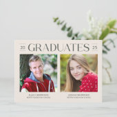 Double Graduation Minimalist Cream Grad Party Einladung (Stehend Vorderseite)