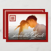 Double Happiness Classic Script Foto Chinesisch Save The Date (Vorne/Hinten)