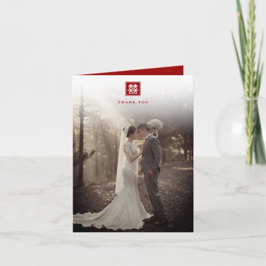 Double Happiness Modern Chinese Wedding Dankeskarte (Vorderseite)