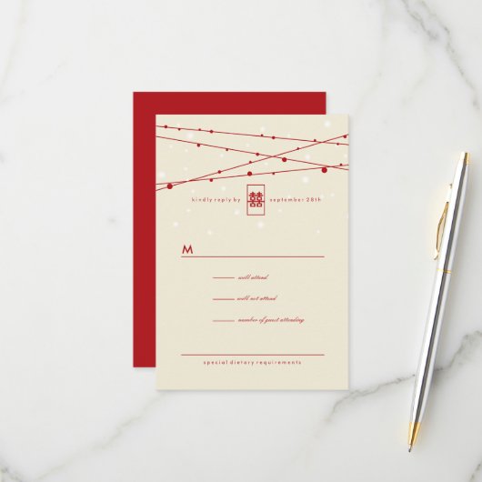 Double Happy Fairy Lights Chinese Wedding RSVP (Vorderseite/Rückseite Beispiel)