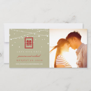 Double Happy Lights Save the Date Foto Card