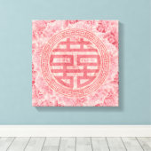 Double Happy Symbol auf rosa Peonies Leinwanddruck (Insitu (Holzboden))