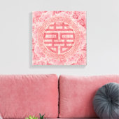 Double Happy Symbol auf rosa Peonies Leinwanddruck (Insitu (Wohnzimmer))