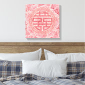 Double Happy Symbol auf rosa Peonies Leinwanddruck (Insitu (Schlafzimmer))