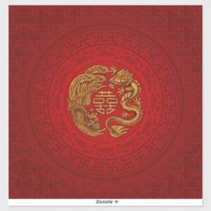 Double Happy Symbol mit Phoenix und Dragon Aufkleber