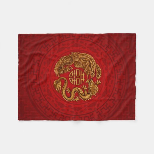 Double Happy Symbol mit Phoenix und Dragon Fleecedecke (Vorderseite (Horizontal))