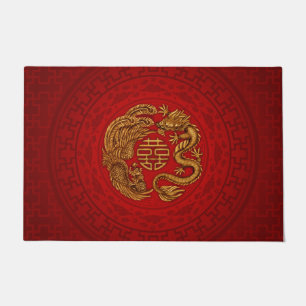 Double Happy Symbol mit Phoenix und Dragon Fußmatte