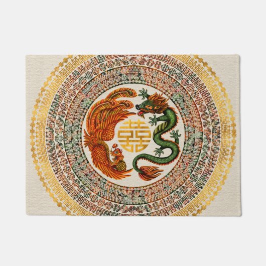Double Happy Symbol mit Phoenix und Dragon Fußmatte (Vorderseite)