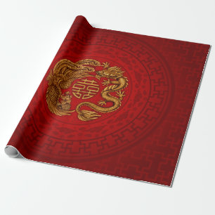 Double Happy Symbol mit Phoenix und Dragon Geschenkpapier