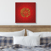 Double Happy Symbol mit Phoenix und Dragon Leinwanddruck (Insitu (Schlafzimmer))
