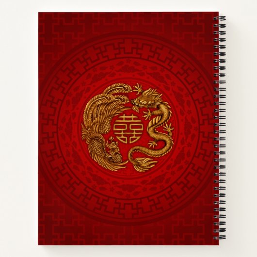 Double Happy Symbol mit Phoenix und Dragon Notizblock (Rückseite)